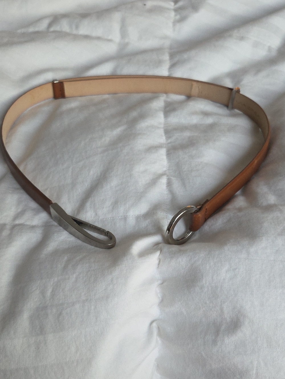 Via Spiga Tan Leather Belt with Silver O-Ring Closure